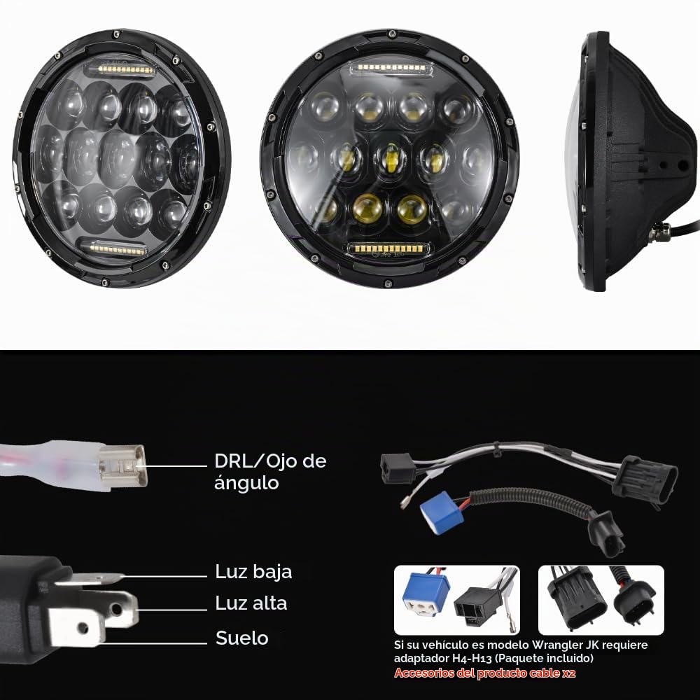 DREAMIZER 7''Faro LED para Motocicleta Aprobado por E con indicador de ojo de ángel DRL blanco ámbar compatible con Harley Road King Street Glide Softail Electra Glide Cafe Racer J-eep Wrangler JK TJ