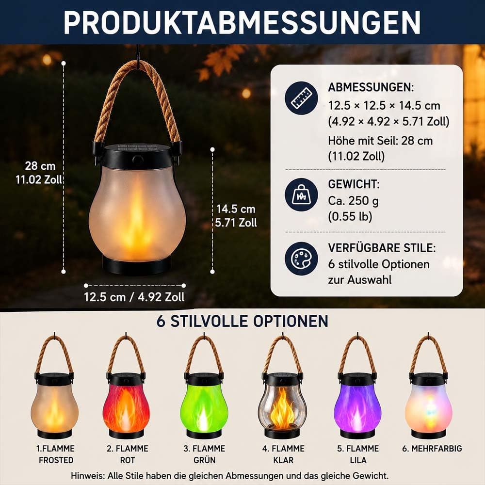 Klynero Solar-Laterne Mit Flammeneffekt,Klynero Solar Laterne,Wasserfest Flammenlaterne FüR AußEn,Usb - Aufladung,FüR AußEn Halloween Dekoration (Bunt,2)