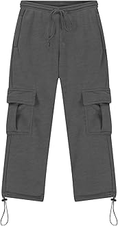 Boys' Open Bottom Fleece-Lined Sweatpants with Pockets High Elastic Waist Baggy Wide Straight Leg Pants 5-15 Years