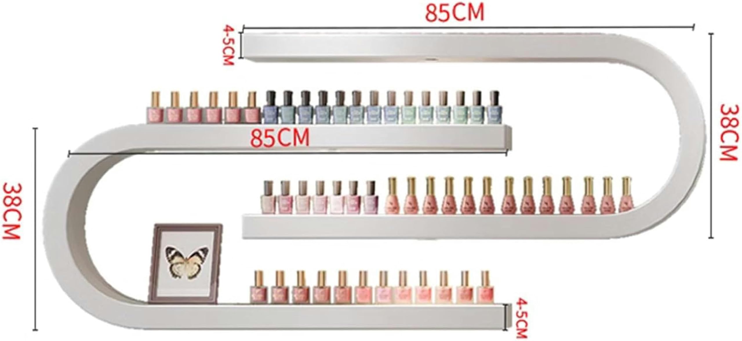 Mensola per Smalto a Parete, mensola per Oli Essenziali a Forma di U, Porta Rossetto, Organizer da Parete per Smalto con Luce