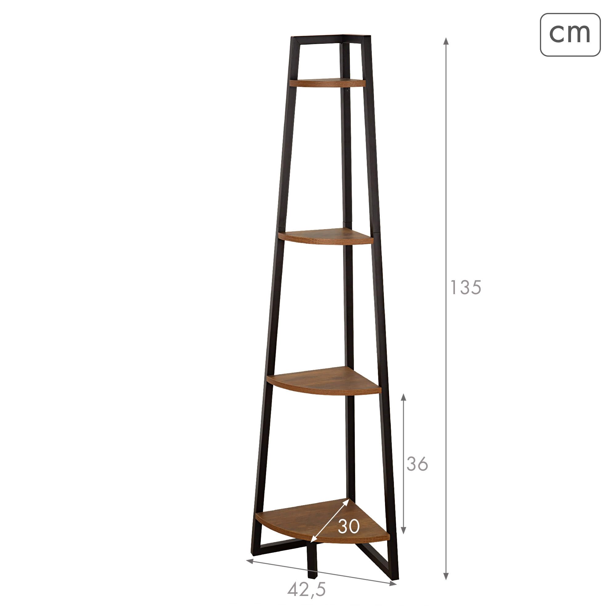 AKTIVE MAX Home Estantería esquinera, 30x30x135 cm, 4 Niveles, Acero, Madera, Fácil Montaje, Almacenaje, Organización, Estanterías Altas, Decoración, Dormitorio, Salón, Baño (18458)
