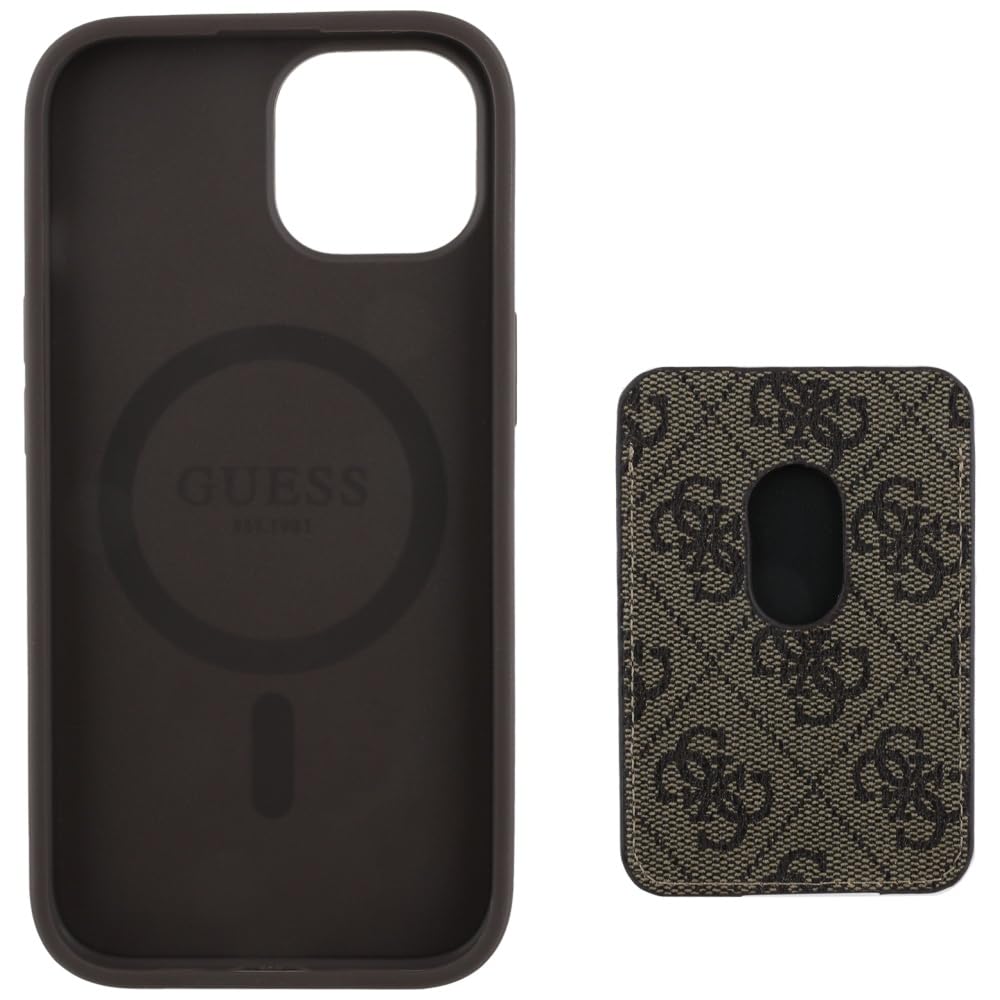 CG Mobile Guess 4G Stripes - Étui Portefeuille pour iPhone 15 - Compatible avec MagSafe (Marron)