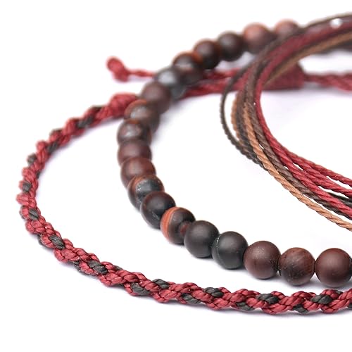 Miniatura 307 de Handmade Natural Stone Beaded Healing Bracelet Gift for Men Adjustable Rope String Bracelet (picasso jasper, Adjustable)