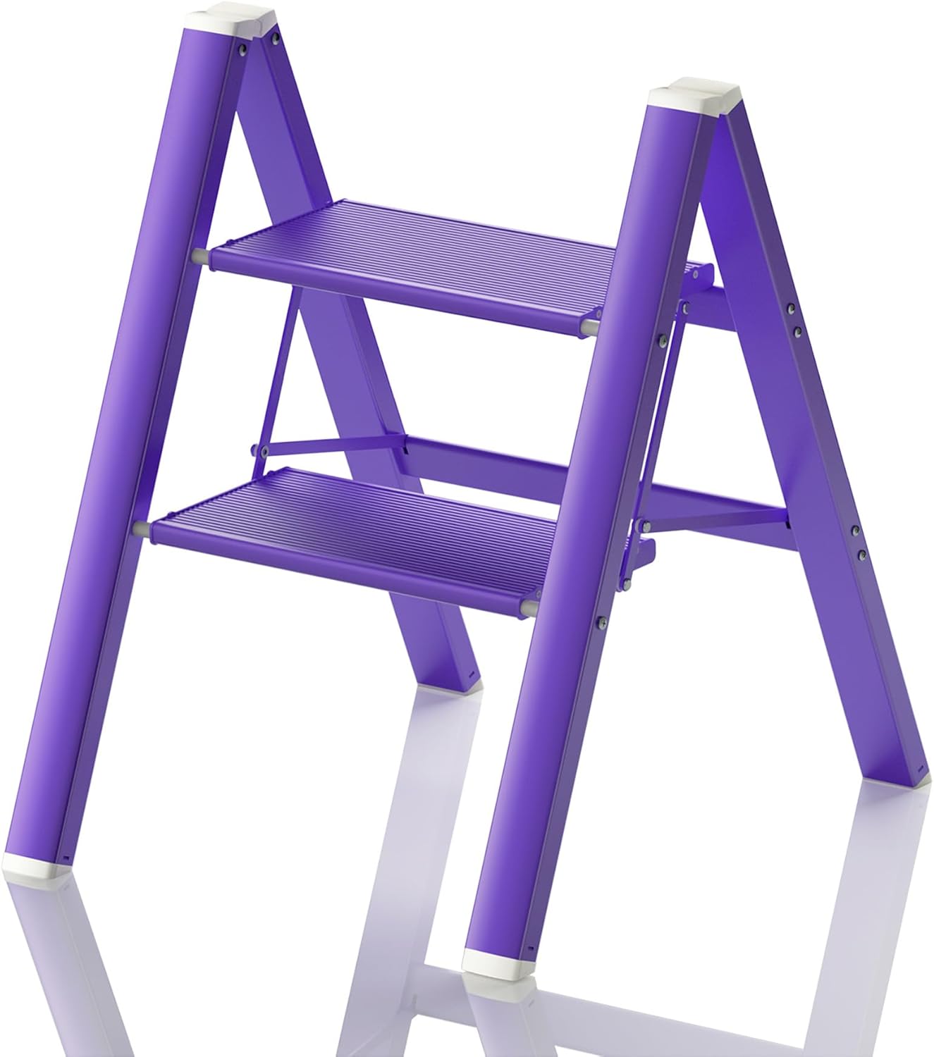 2 Step Ladder, Step Stool Folding Ladders for Adults, Lightweight Aluminum Stepladder, Home Kitchen Library Office Ladder Purple, 330lbs Capacity