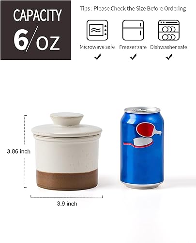 Miniatura 2 de XELA Ceramic Butter Crock, el esmalte reactivo original de dos colores, plato de mantequilla con línea de agua para untar mantequilla fresca - Latte