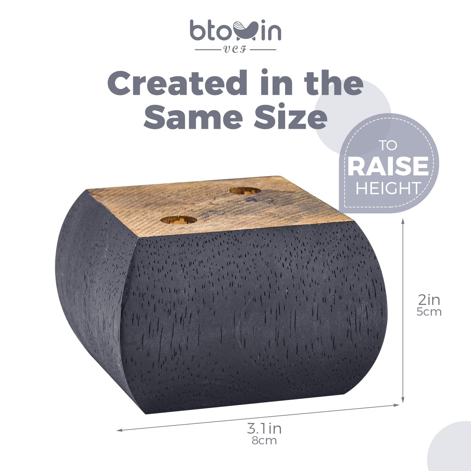 Btowin 2 inch /5cm Solid Wood Furniture Legs,4Pcs Black Sofa Legs,Square Bed Feet Wooden Replacement Bun Feet for Home DIY Projects Bed Couch Ottoman Dresser Cupboard Cabinet Bed - Image 4