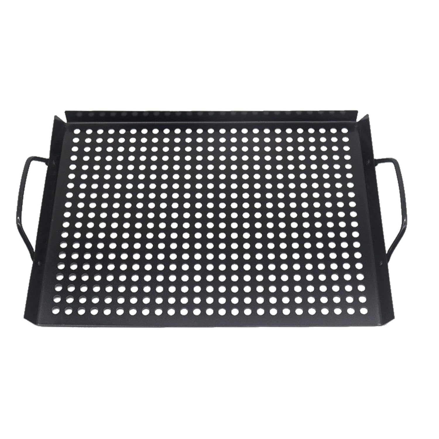 VALAJOGI BBQ Nonstick Grill Tray with Holes Grilling Grid Plate Outdoor & Indoor Kitchen Rectangular Vegetable Basket Frying Pan Tary Barbecue Black with for Utensils Roasting [ 44x 28x 2.5 CM ]