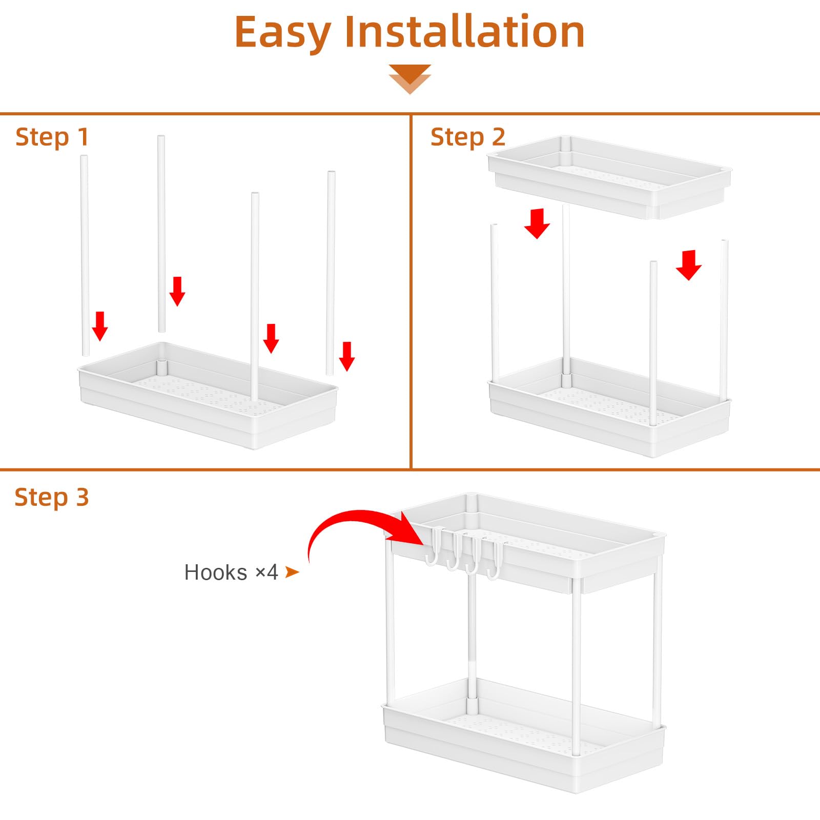 2 Pack Under Sink Storage Kitchen Organiser, 2 Tier Kitchen Storage Under Sink Shelf, Multi-Purpose Organisation for Bathroom,White - Image 4