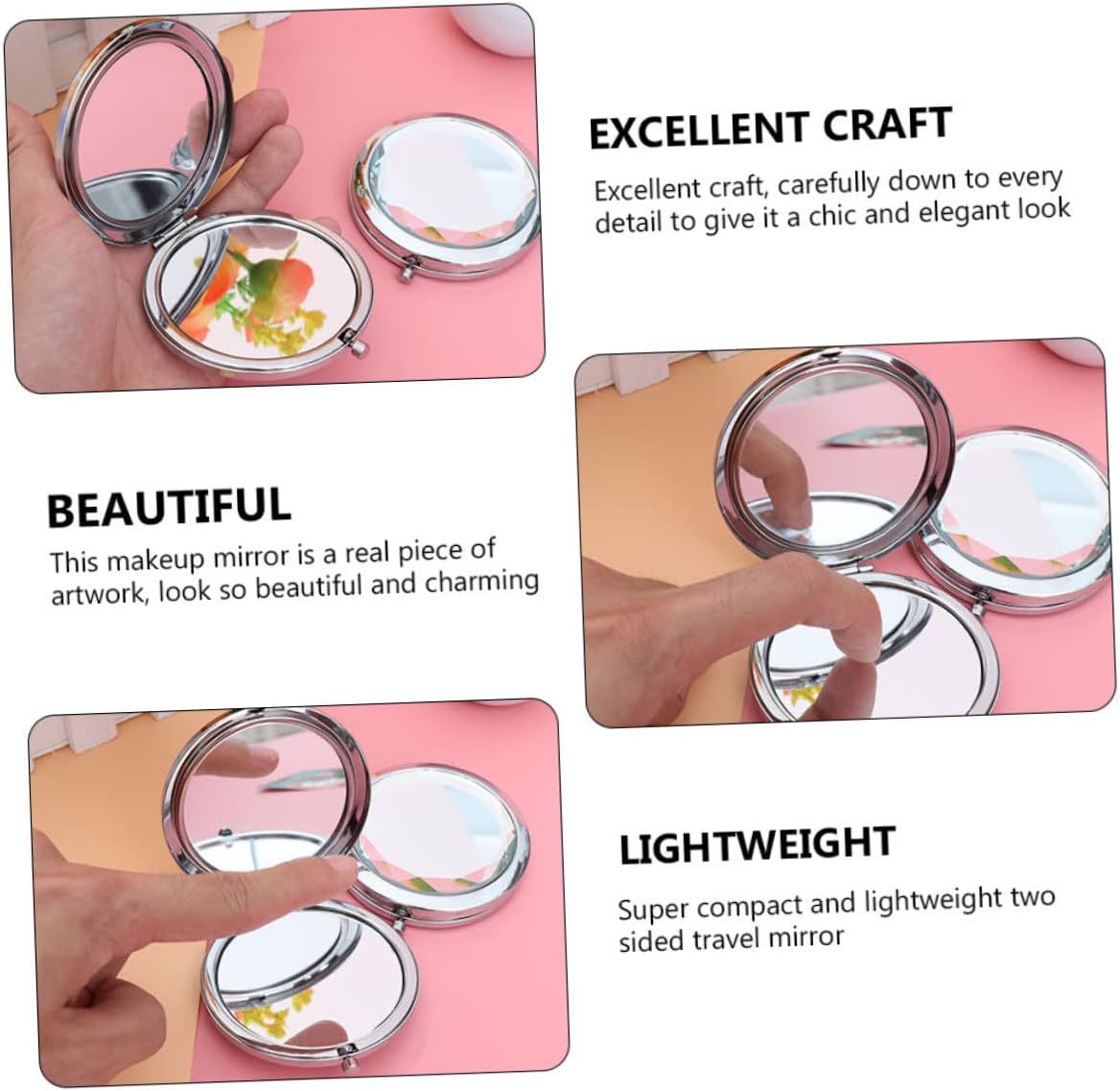 BESTYASH 10Pcs Pocket Compact Makeup Mirror Double-Sided Folding Glass Travel Cosmetic Mirror for Home and On-The-Go
