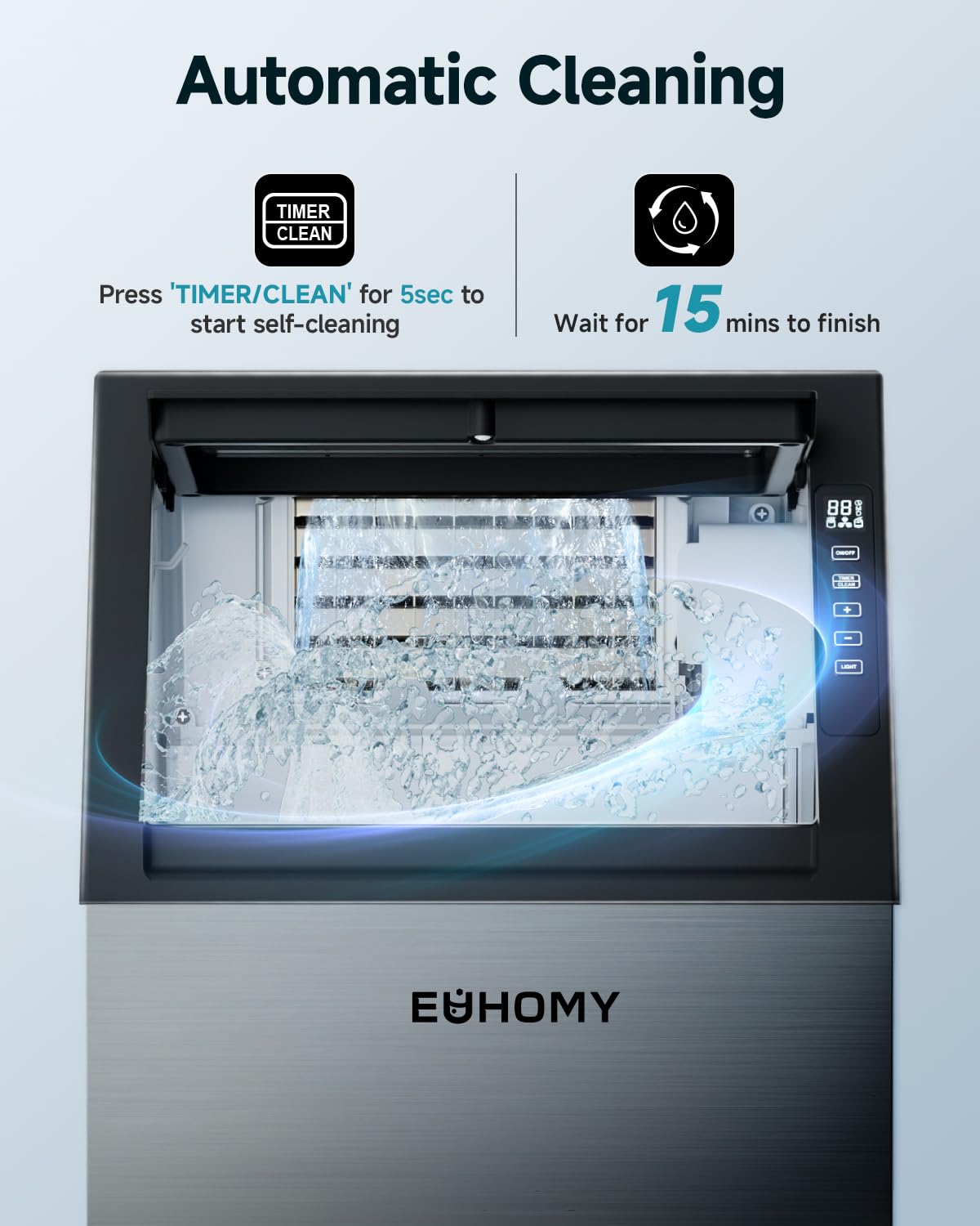 Euhomy Portable Countertop Ice Maker - 9 Cubes In 6 Mins, 26lbs/Day, Self-Cleaning With Ice Scoop & Basket, Compact For Home/Kitchen/Office/RV (Pink) on Fridge.com - View 5