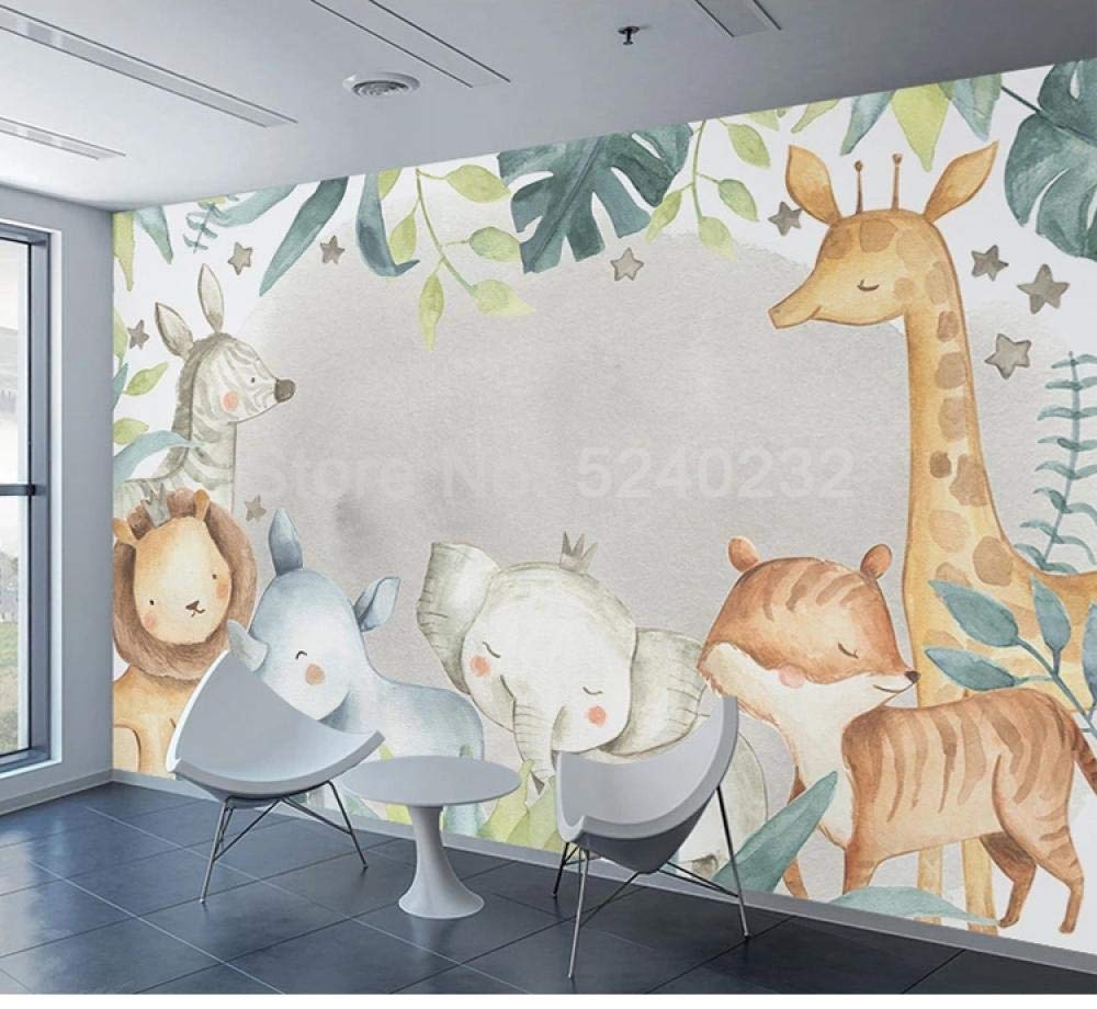 Papier peint 3D monde animal éléphant girafe pour chambre enfant 300x210 cm