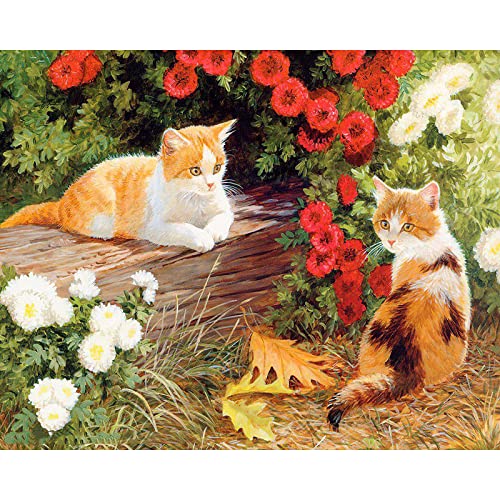 Point de croix pré-imprimé chat fleur 11CT avec kit de broderie complet 40x50 cm