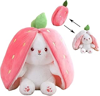 Rabbit Muppet Toys, Strawberry Bunny Plush Toys, Zipper Reversible Bunny Plush Animal Easter Pink Bunny Kids Toy Gift (Strawberry Bunny,18cm/7.1in)