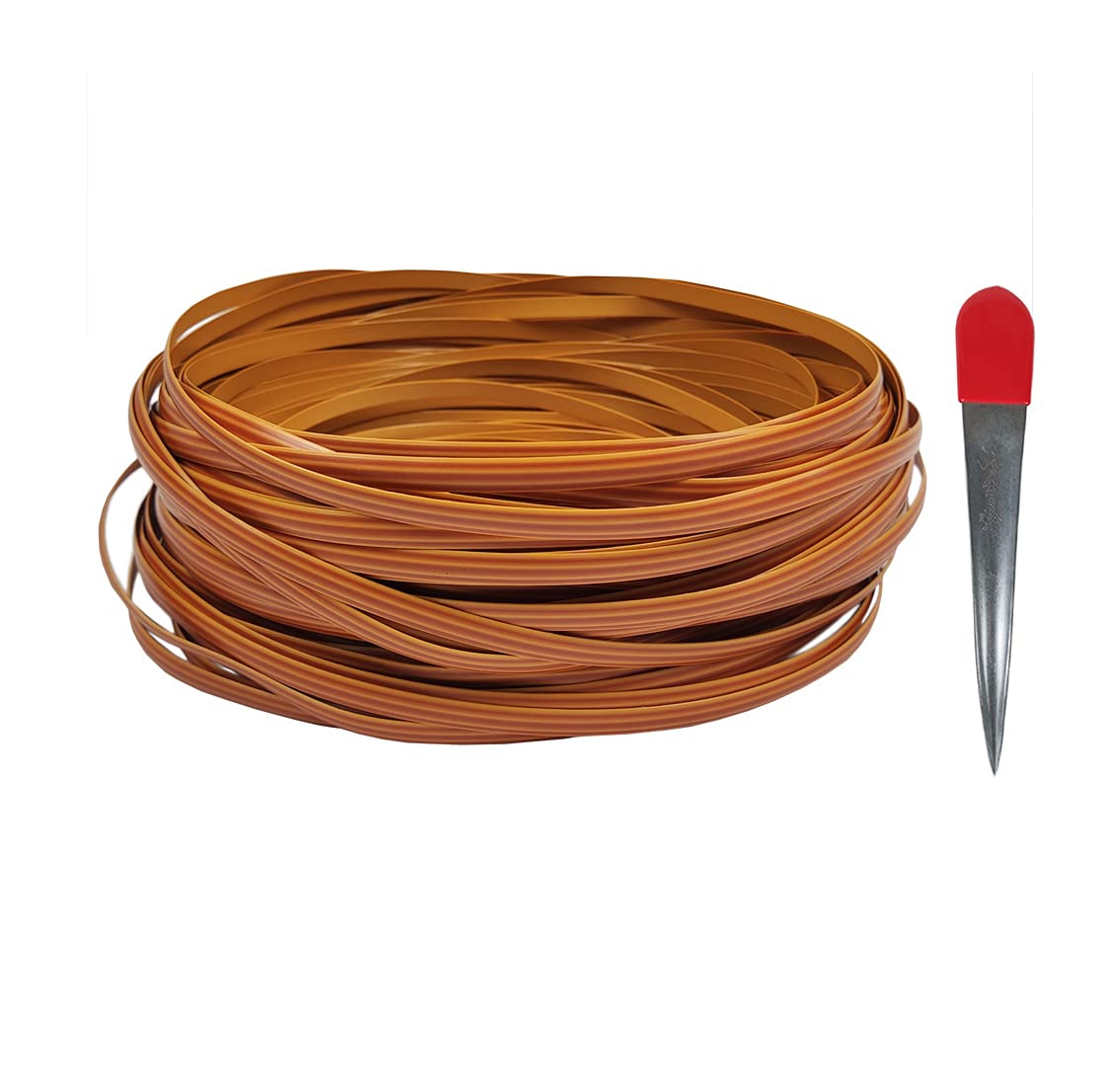 Feyart 60m 8mm Light Brown Rattan Repair Kits, Flat Synthetic Wicker + Weaving Tool for Outdoor Patio Furniture Repair — image 1