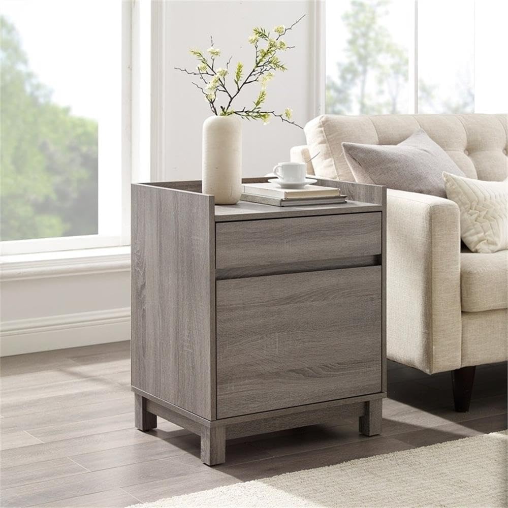 Riverbay Furniture Modern Filing Cabinet, 2-Drawer Wood Frame, Gray Veneer Finish, Compact Office Storage with Hanging File Drawer and Printer Stand, 27.13 in H x 22 in W x 17 in D
