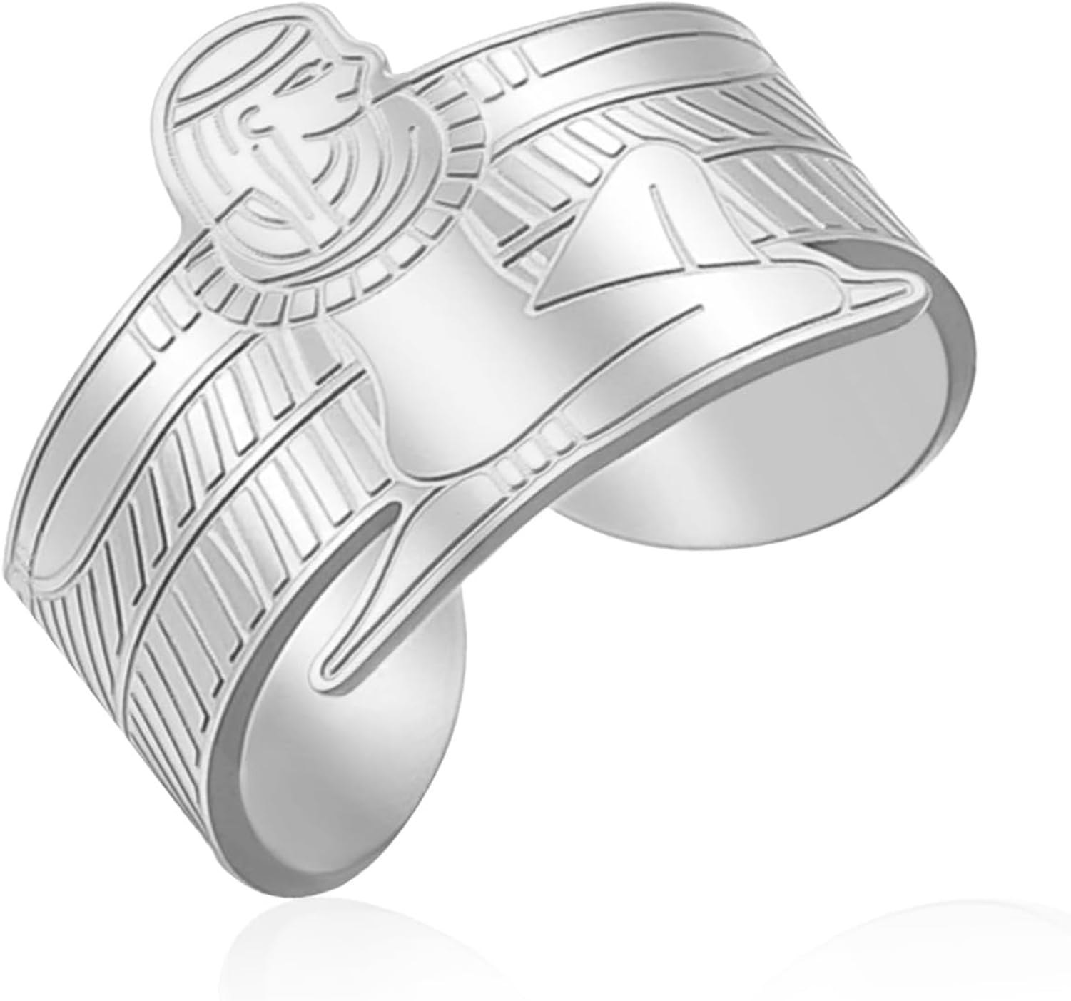 LGBBTI Egyptian Goddess Sculpture Ring Women Stainless Steel Winged Deity Band Statement Ring Symbol for Isis Protection Amulet Mythology Jewelry Gift, Silver