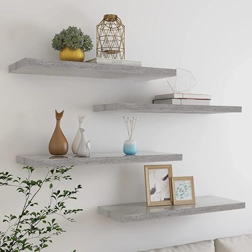 Miniatura 125 de Estantes flotantes de pared, 2 piezas de madera de fibropanel de densidad media gris de 47.2 x 9.3 x 1.5 pulgadas, estante de almacenamiento
