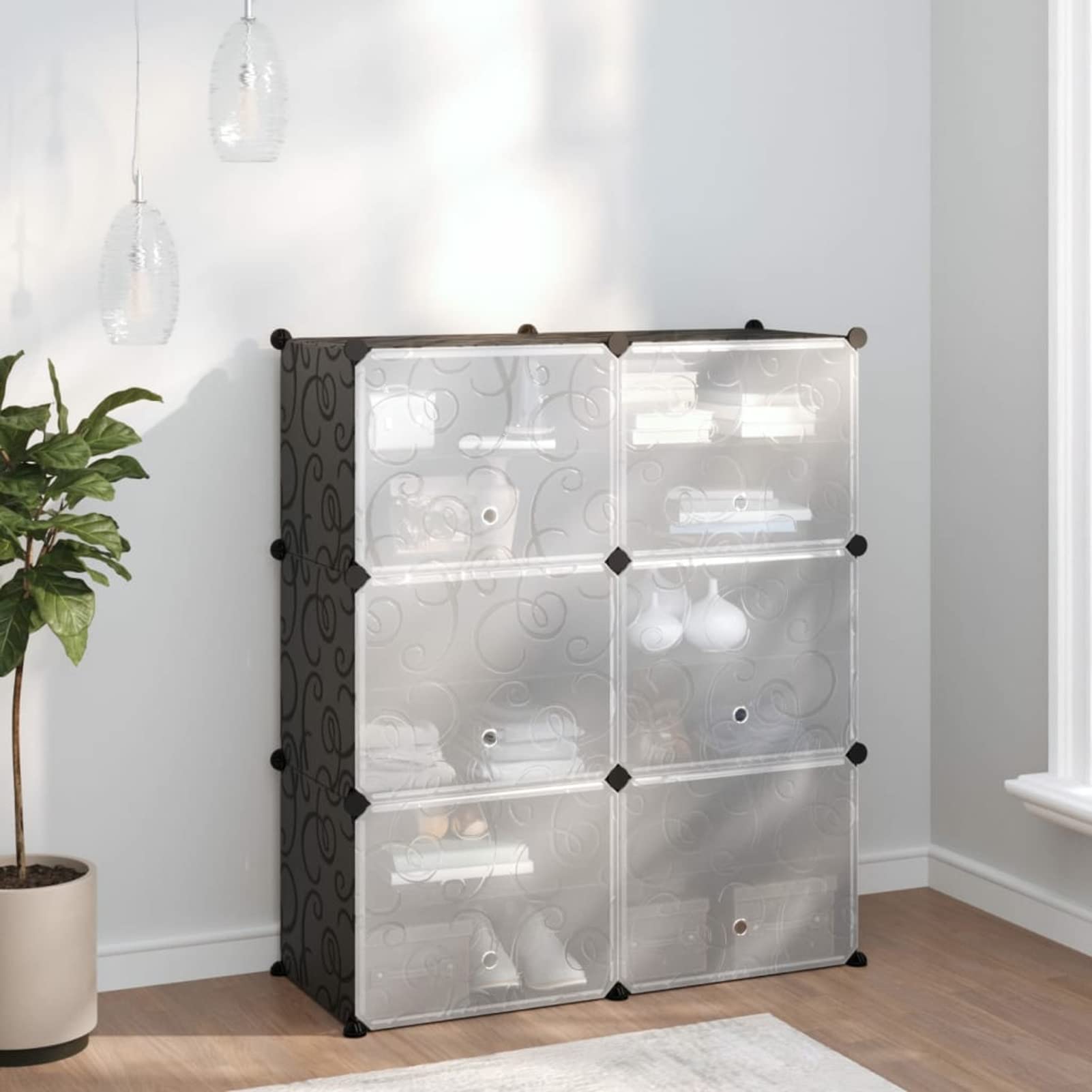 Étagère à chaussures noire 84,5x31x93,5 cm en polypropylène pour couloir et salon