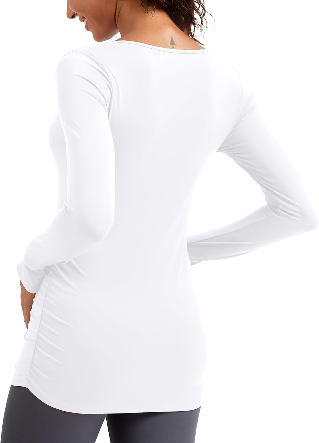 MathCat Maternity Long Sleeve Shirt with Thumbleholes, Maternity Tops Squar Neck Side Ruched Pregnancy Yoga Casual Tee - Image 2