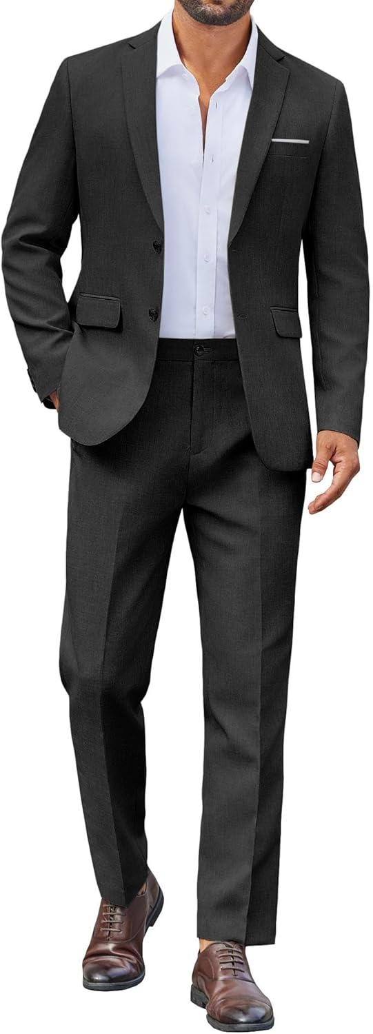 COOFANDY Mens Suit 2 Piece Suit Classic Fit Two Button Blazer Jacket Pants Set Business Wedding Party Suits for Men