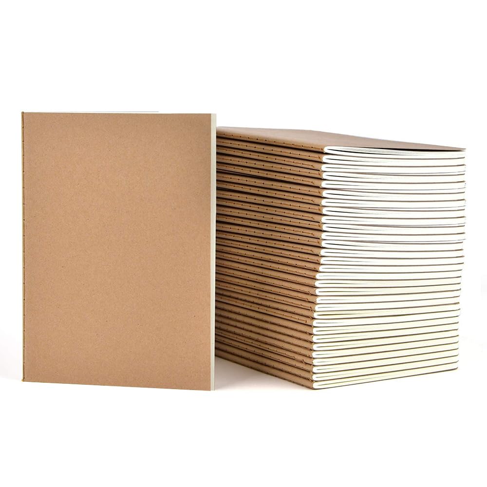 LIONSOUL Confezione da 30 quaderni formato A5, copertina in carta kraft a righe, per viaggiatori, appunti, appunti, diari alla rinfusa cuciti marroni a righe, 60 pagine, 21,5 x 14,9 cm