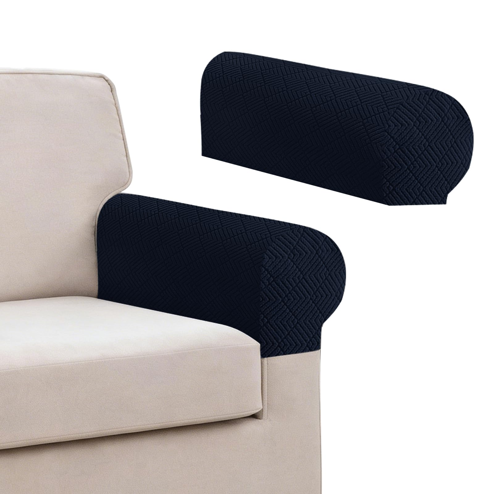 MAXIJIN Elastic Armrest Covers, Universal Sofa Seat Covers, Couch Seat Slipcover Protector Replacement for Individual Cushion with Elastic Bottom (Navy Blue, 2 Armrest Cover)