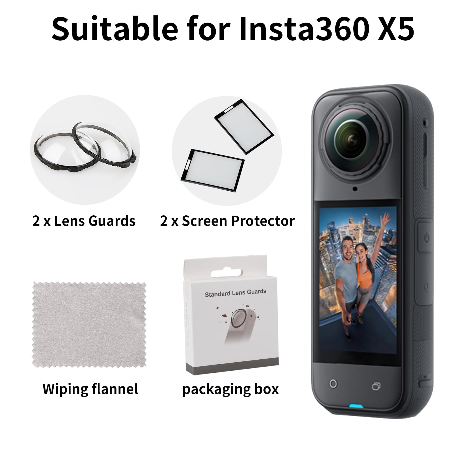 Protezione Lente in Vetro Temperato per Insta 360 X5, Pack 2 Pellicole 9H Anti-Graffio e Anti-Polvere, Protezione Obiettivo e Schermo, Facile Installazione, Visione Ultra Chiara, Accessori X5