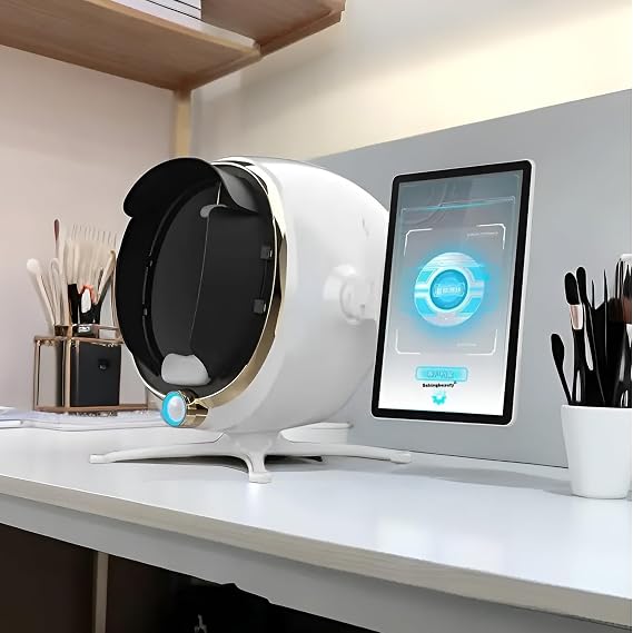 3D Skin Analyzer Machine, Professional Facial Moisture Analyzer, Skin Detector with LCD Display Screen, for Home Beauty Care,White-MJ-13.3in