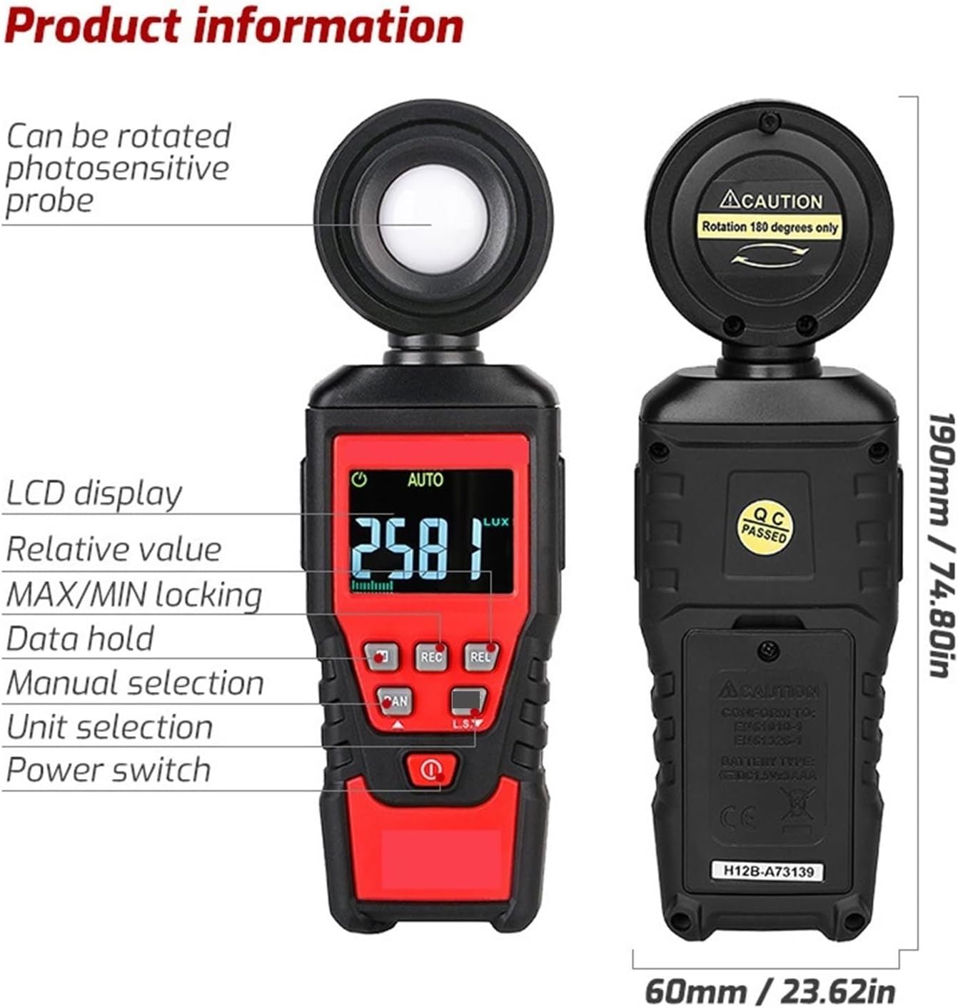 Photographic Light Meters Digital Light Meter Professional Lux Meter High Accuracy Illuminometer Lux/Fc Photometer Enviromental Tester for Plants Aquarium Light Tester