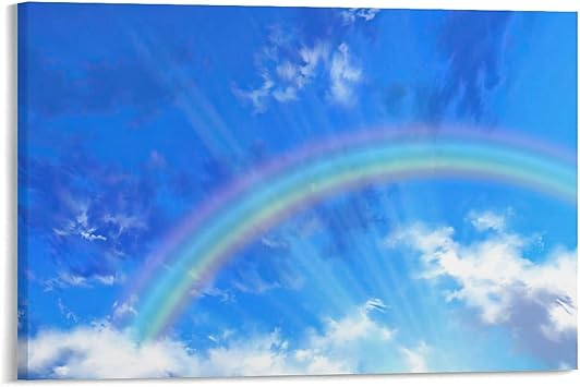 Amazon Co Jp 虹の唯美の癒し南国絵画現代美青い空雲飾り アートパネル キャンバス 壁アート モダン部屋飾り 版画 壁の絵 インテリア ホームアートワーク08x12inch x30cm ホーム キッチン