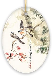 Vintage Traditional Zen Japanese Ink and Watercolor Painting of Wood Pigeons with a Haiku Ornament