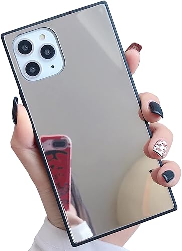 aowner Funda cuadrada para iPhone 15 Pro Mirror Case para mujeres y niñas, maquillaje lindo cristal brillante espejo trasero a prueba de golpes de