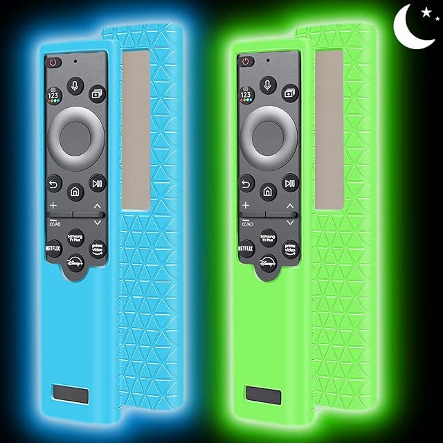 2Pack Cover for Samsung Solar Cell Remote Control BN59-01385 BN59-01386 Series BN59-01391A Smart TVs Silicone Protective Case Protector for Samsung New Model Remote Controls 2022-Glow Blue,Glow Green