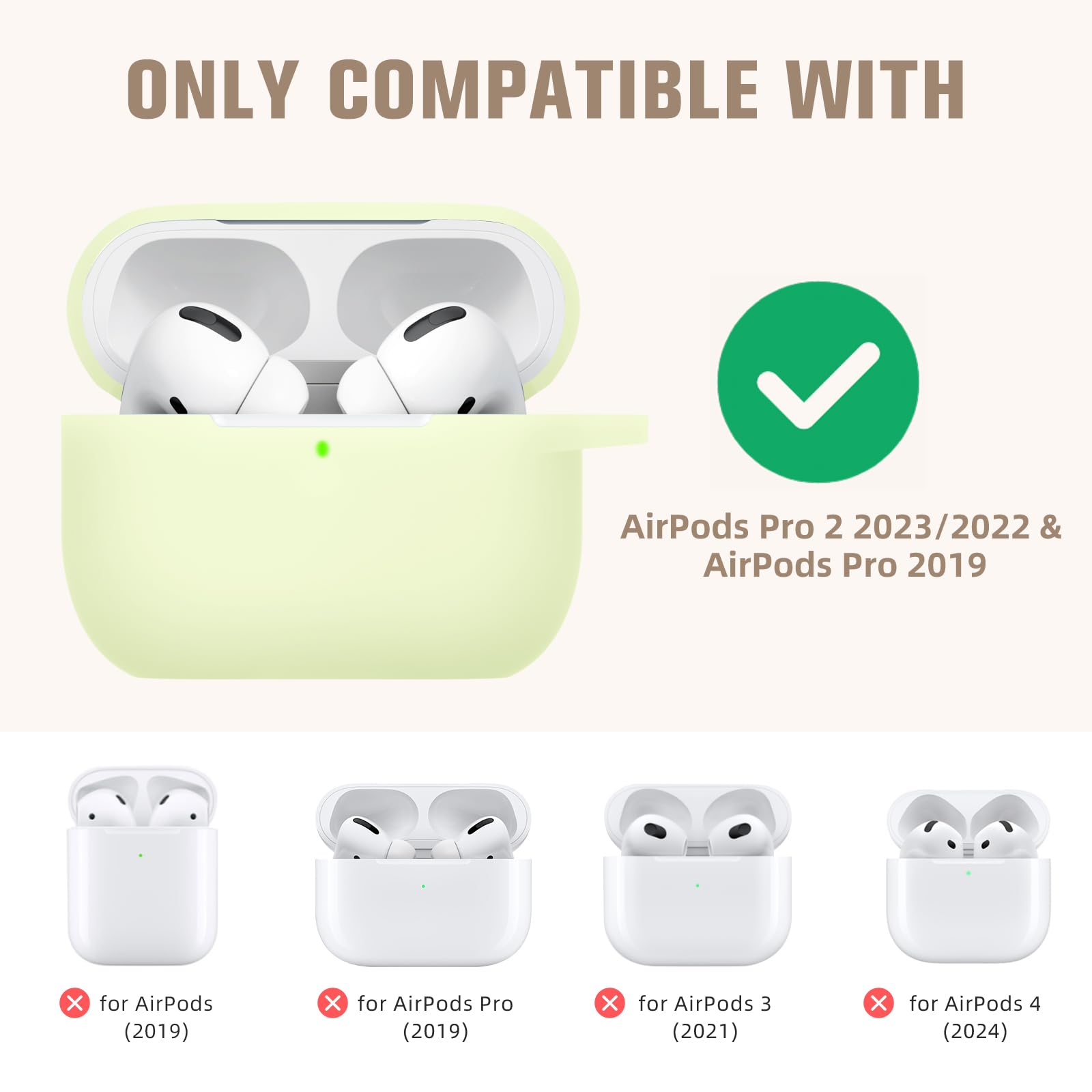 Hamile Custodia protettiva per AirPods Pro, in silicone, antiurto, per Apple Airpod Pro 2019, con portachiavi, giallo, verde, verde notte