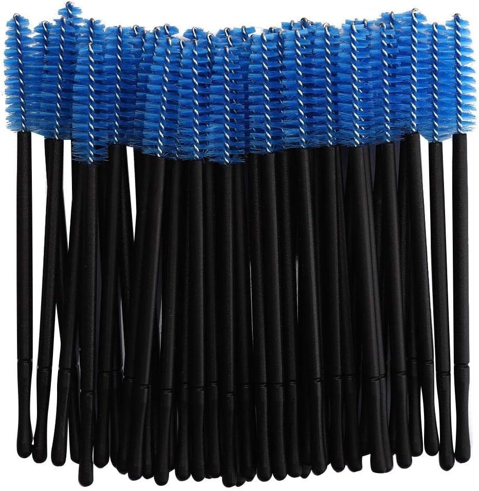 HIQUAY 50 Pcs Disposable Eyelash Brush, Eyelash Brush Mascara Wand Eyelash Spoolie Brushes Eye Brow Brush Applicator Mascara Wands Applicator Makeup Brush Set Beauty Eye Makeup Eyelash Brush(Blue)