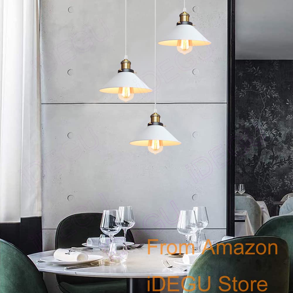 iDEGU 3 Luci Lampadario a Sospensione Vintage Industriale 22CM Lampada a Sospensione Design Retrò in Metallo E27 Illuminazione Lampada da Soffitto per Cucina Camera da Letto Soggiorno (Bianco)