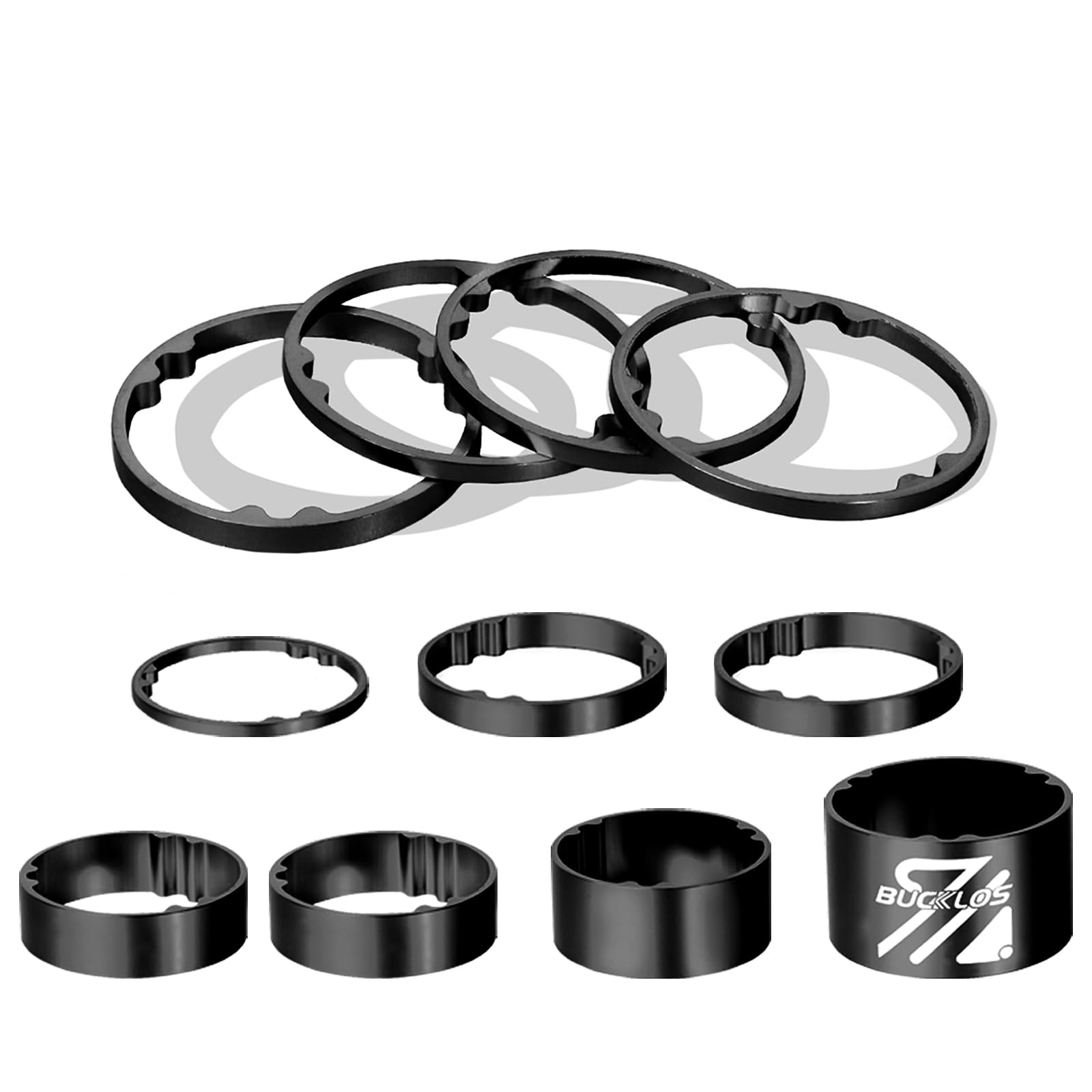 AEYINO 11PCS Headset Spacer Bike 1-1/8 Fork Stem Aluminum Carbon Fiber Washer - 20 15 10 5 3 2 mm Mountain Bikes Road Bicycle Threadless Ultralight Headset Spacers, fit MTB Road BMX Folding Bikes.