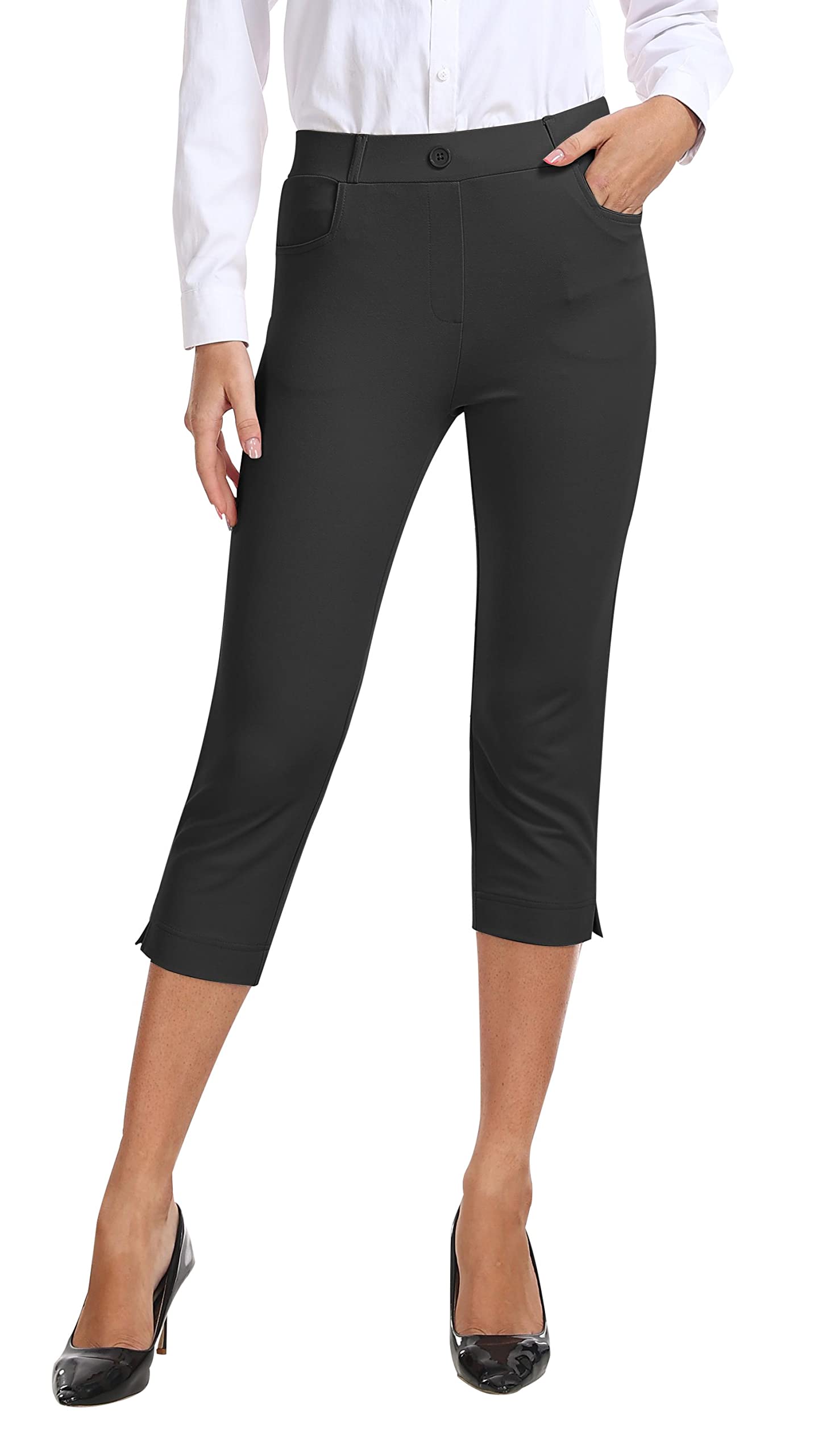 Femme été 3/4 Pantalon de Golf Bureau Business Casual Travail Pantalons avec Poches Taille Haute Stretch