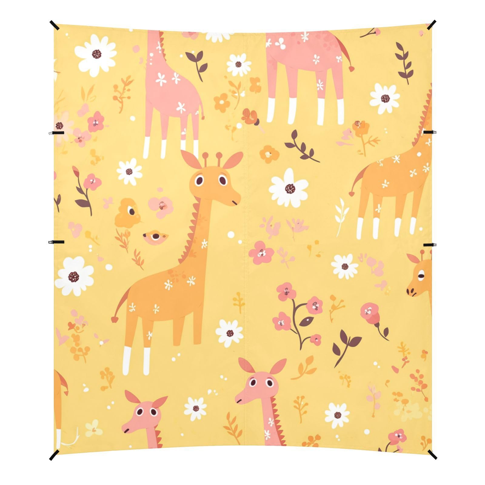 Giraffe Animal Cute Cartoon Yellow Rose Beach Tent & Canopy UPF50 Lightweight Sun Shade with Sand Shovel, Sandbags for Backyard and Camping