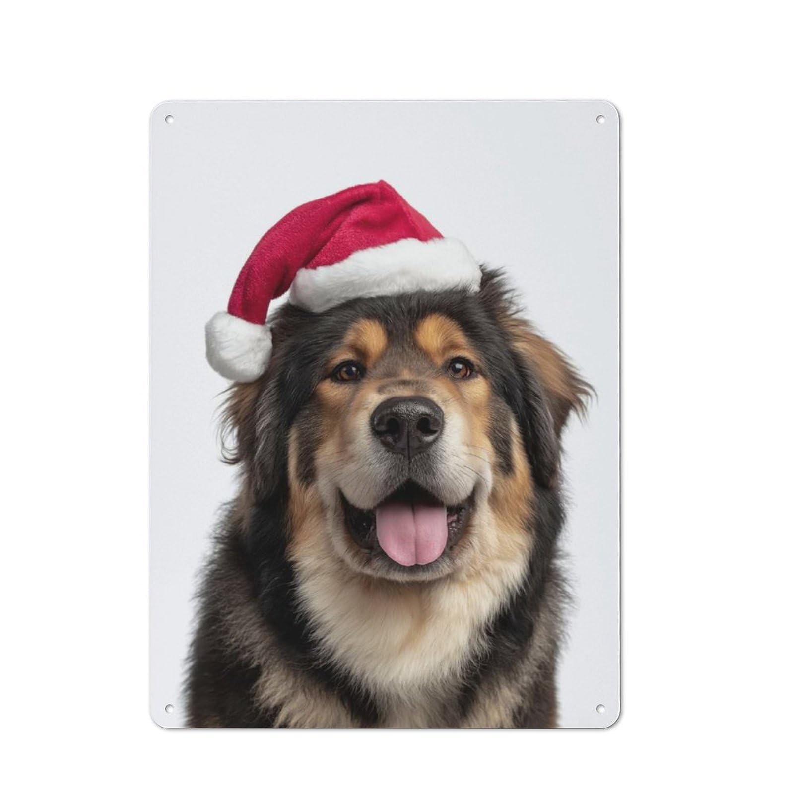 Junmoney Tibetan Mastiff Dog With Santa Hat Portrait Vintage Printed Metal Sign 40X30cm For Bar Or Restaurant, For Restaurant Interior Fans