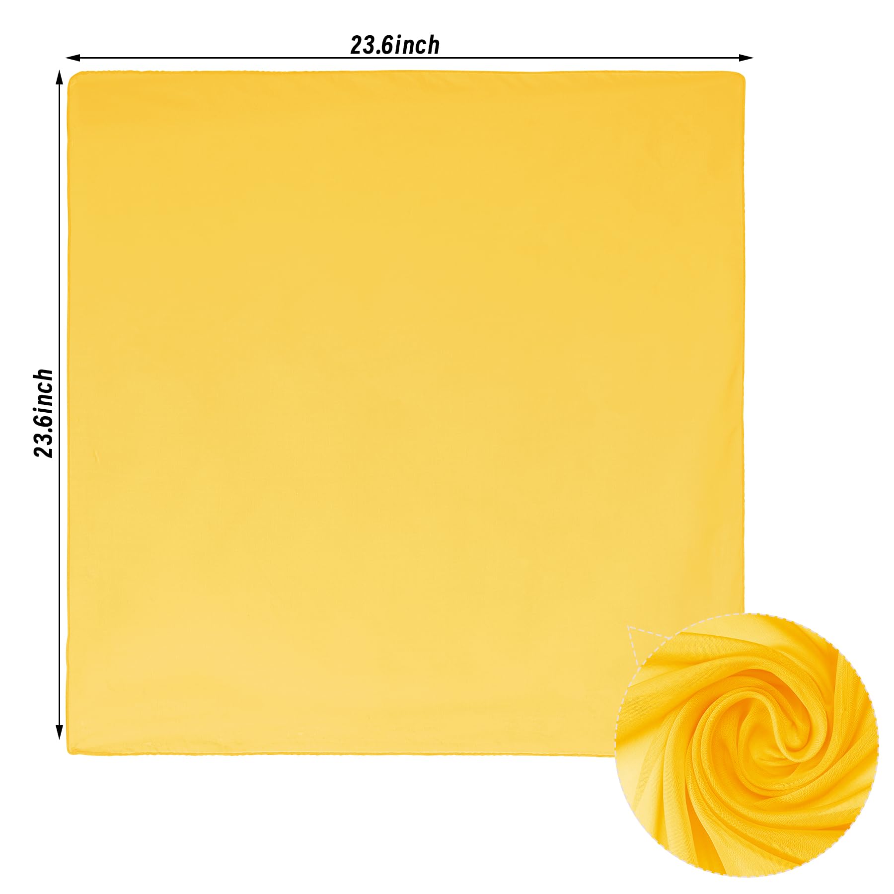 Pistha Chiffon Scarf Ribbon Neck Scarf Square Handkerchief,25.5''x25.5'' (Yellow, 25.5 * 25.5 inch)