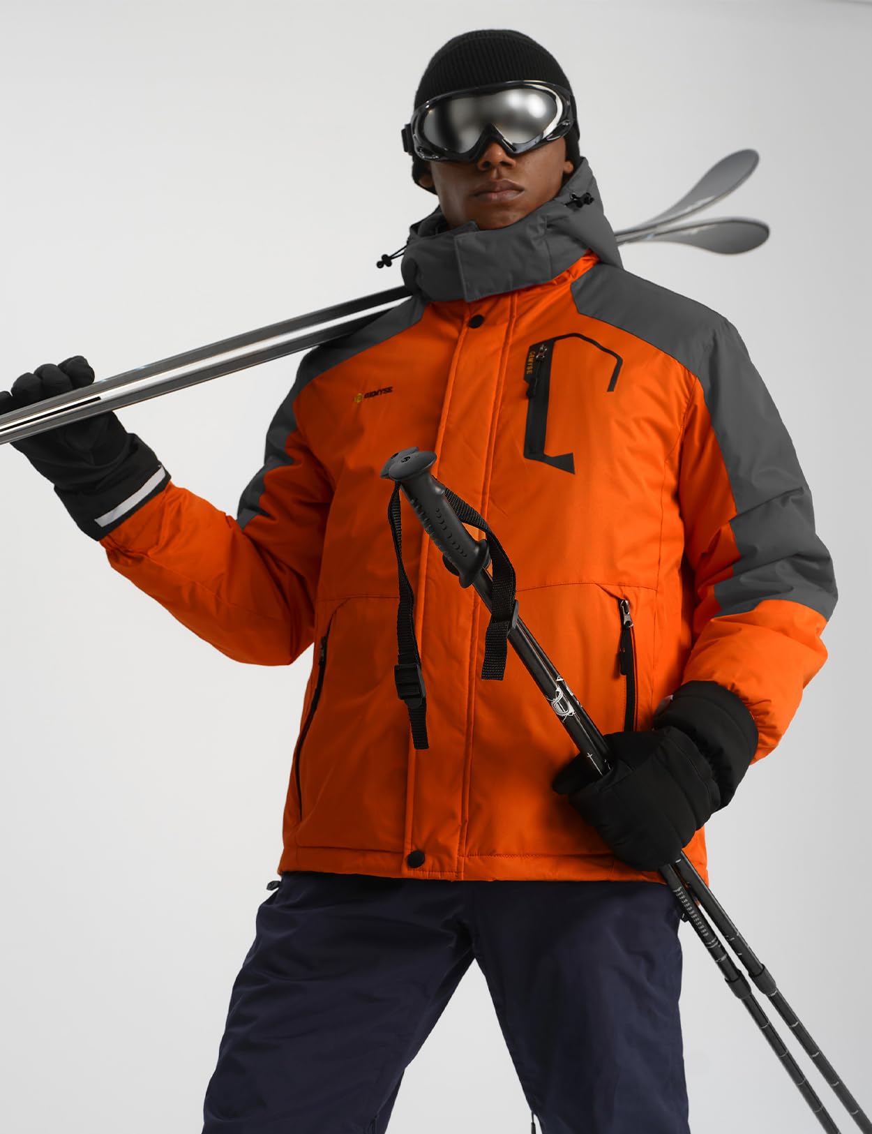 GEMYSE Uomo Giacca da Sci impermeabile montagna Giacche Pile invernale antivento Cappotto con Cappuccio