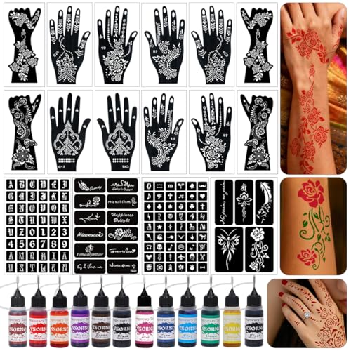 131 PCS Temporary Tattoo Stencil Kit with 16 Tattoo Cones