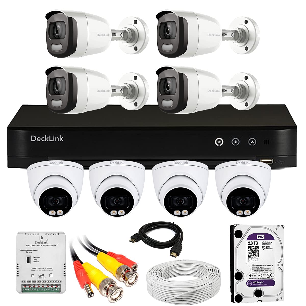 DeckLink 8 Channal HD DVR 1080p Colorful View in Nightvision CCTV Camera 4 Dome + 4 Bullet , 8Ch 256+ DVR 5in1 with 2TB Survillance Hard Disk Full Set-image-34