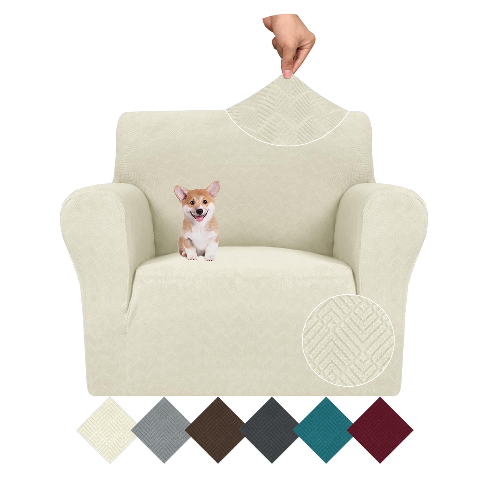 JIVINERStretch Armchair Slipcovers, 1 Piece Chair Sofa Covers 1 Seater Couch Covers with Elastic Bottom for Kids, Pets (Small, Beige Rhomb)