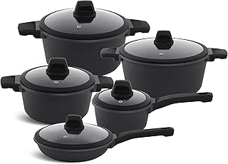 EDENBERG 10-Piece Saucepan Set Induction, Pots & Pans Coated, Cooking Pot Set, Induction Pots Set, Cooking Pots, Induction Cookware Set, Pot Set Suitable for Induction Cookers