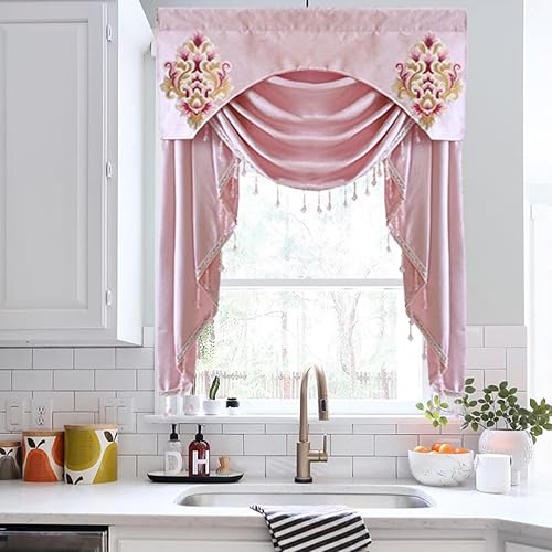 Miniatura 4 de NewWPKIRA Cortina de cascada europea de lujo marrón dorado con bolsillo para barra de cortina de felpilla cenefa a juego para paneles de cortina de