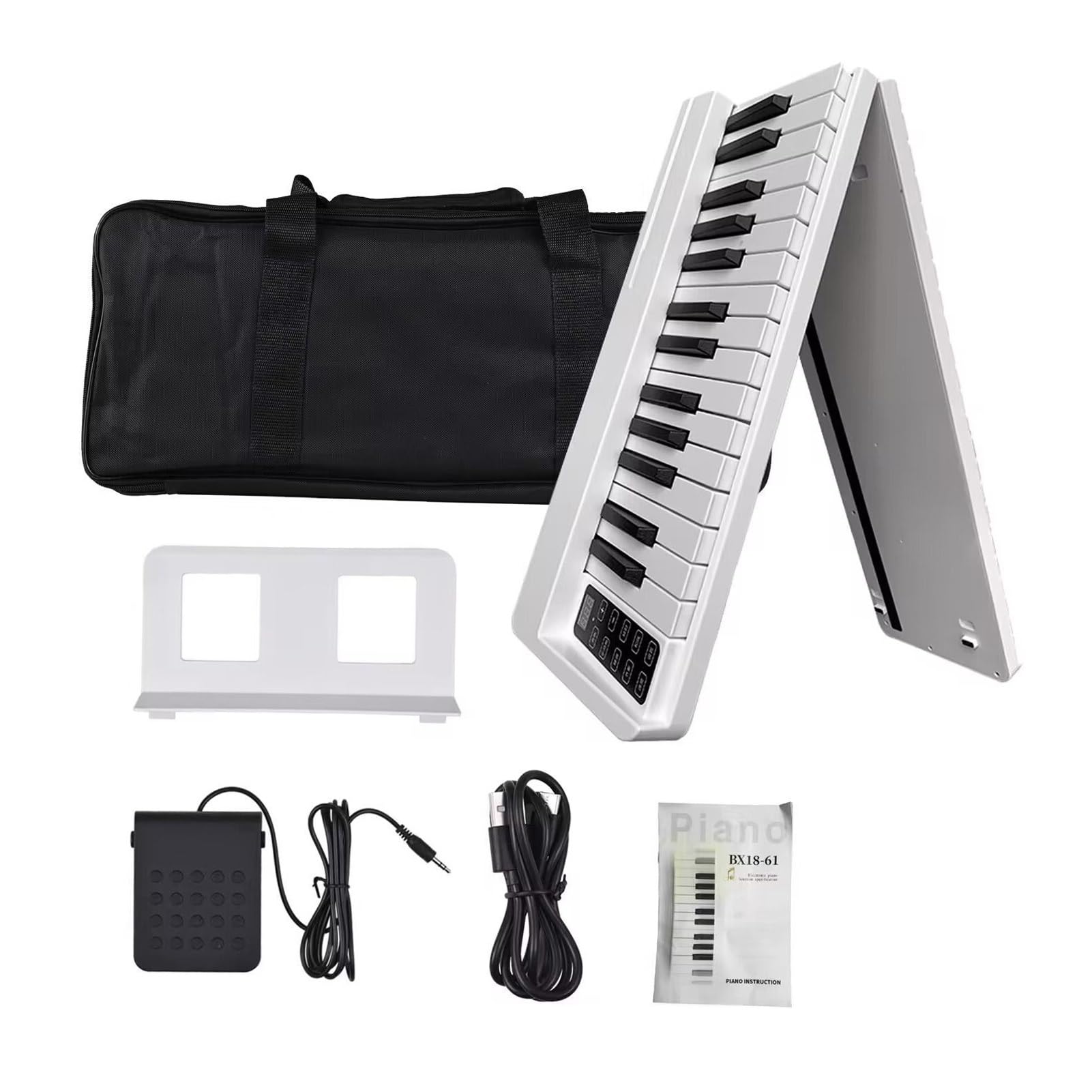 Tastiera Digitale Per Principianti Pianoforte Elettronico Pieghevole A 61 Tasti Pianoforte Elettronico Portatile Per Principianti(White)