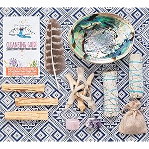 Home cleansing smudging kit with white sage palo santo abalone stand smudge feather guide smudge kit with sage smudge sticks  urban country home decor