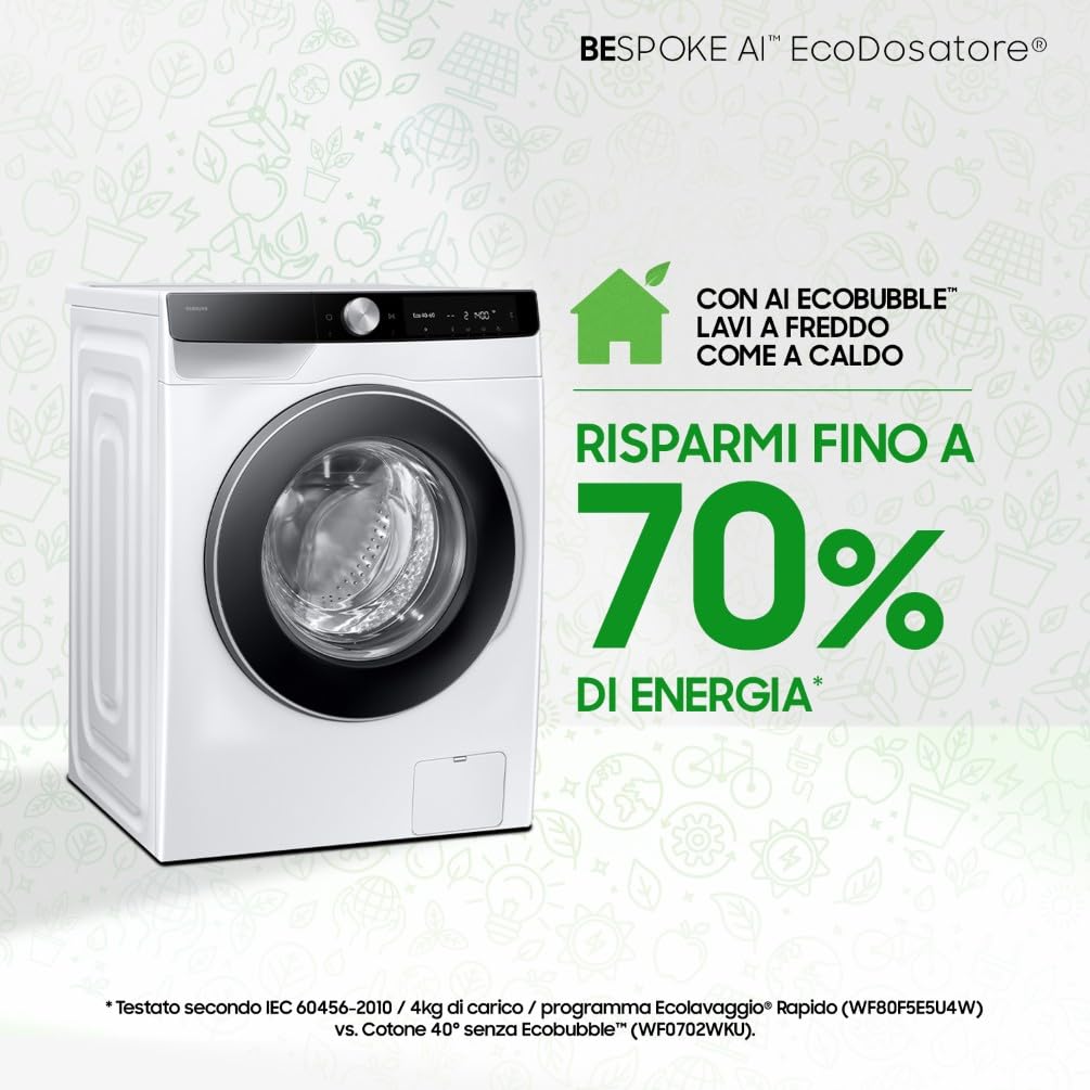 Samsung Lavatrice Slim AI Control WW90DG6G94LK/U3 Libera installazione, 9 Kg, Wifi, Ecodosatore, AI Energy Mode, Carica Frontale, Corpo: Bianco, Oblò e Pannello: Nero, 59,5l x 85h x 46,5p cm